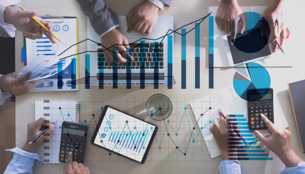 Business Man Sales Increase Revenue Shares and Customer Marketin