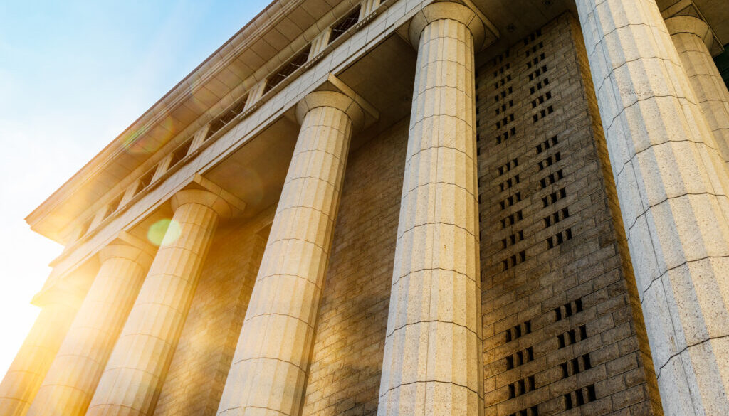 Grey marble column details on building
