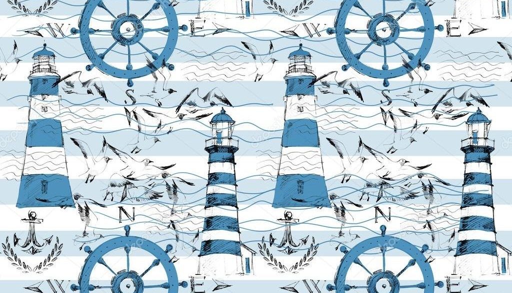stock-vector-hand-drawn-vector-seamless-sea-map-with-compass-lighthouse-anchor-and-seashells-perfect-for-618875498